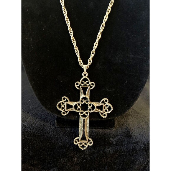 1973 Sarah Coventry Limited Edition Signed Large Cross Necklace Rare Collectible - Picture 1 of 5